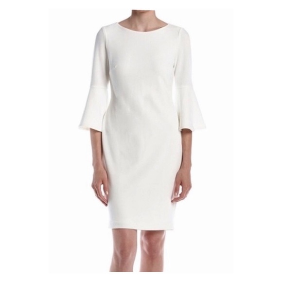 Calvin Klein Dresses & Skirts - Calvin Klein Bell Sleeve Ivory Sheath Dress